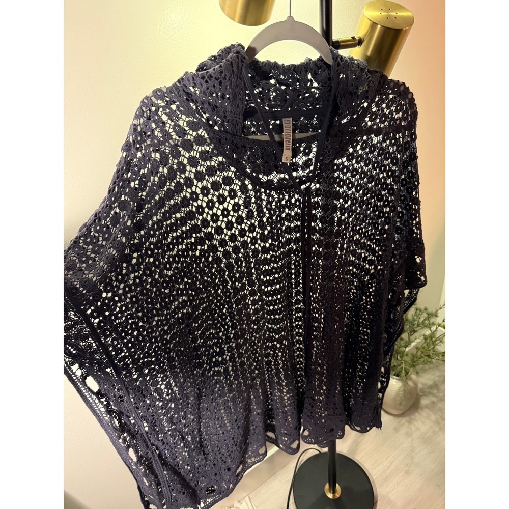 Monoreno crochet poncho deep navy comfort openwork vacation grunge coverup SM
